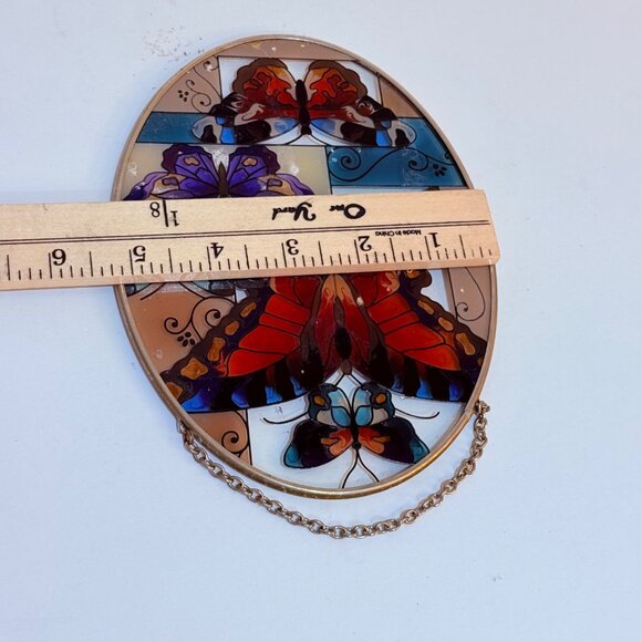 Butterfly Stained Suncatcher Decorative Window Art Oval Hanging VTG Home Swirl - Picture 10 of 12